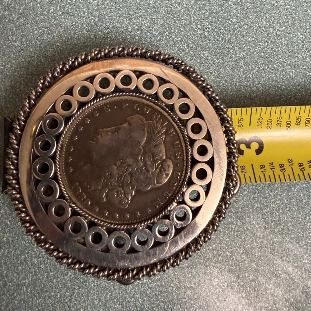Vintage 1880 Morgan Silver Dollar Belt Buckle Round Western Coin Jewelry